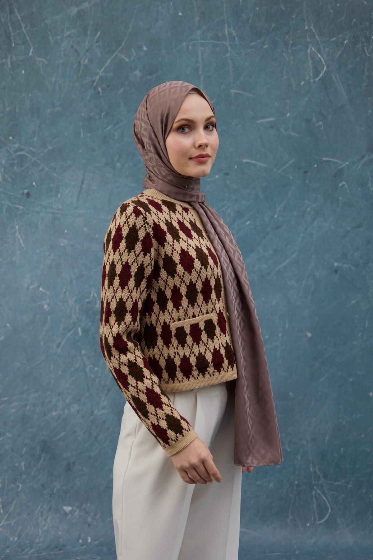 İpekhan-Fall Winter Silky Jacquard Shawl Coffee 9019-30 1