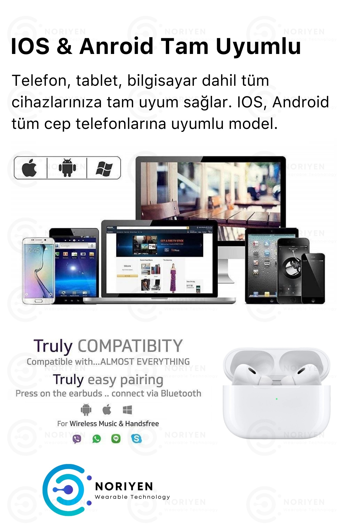 Premium Serisi White 2 Model IOS Android Uyumlu Aktif Gürültü Engelleme Kablosuz Bluetooth Kulaklık