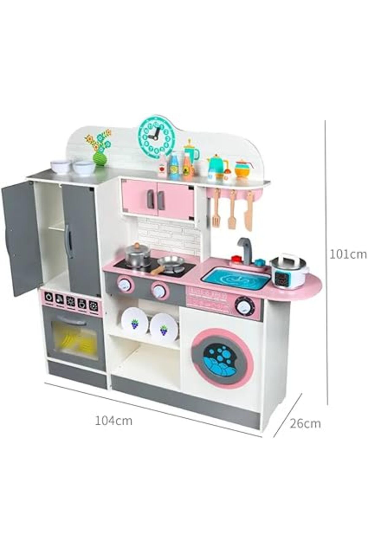 ALBADER-Kids Kitchen Playset, Children Play Kitchen for Toddler With accessories, Wooden Kitchen Toy 3