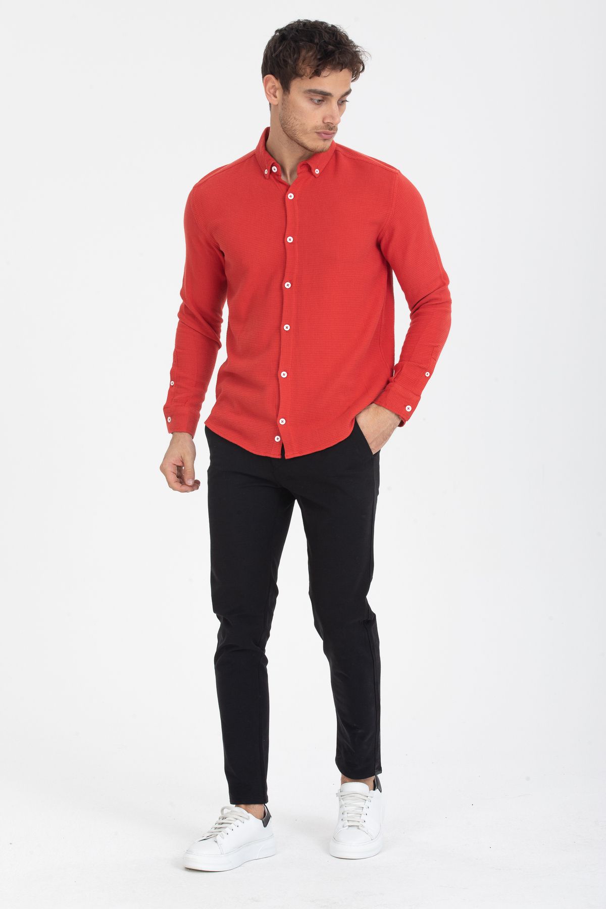 Klothy-Men's 100% Cotton Washed Slim Fit Shirt 6