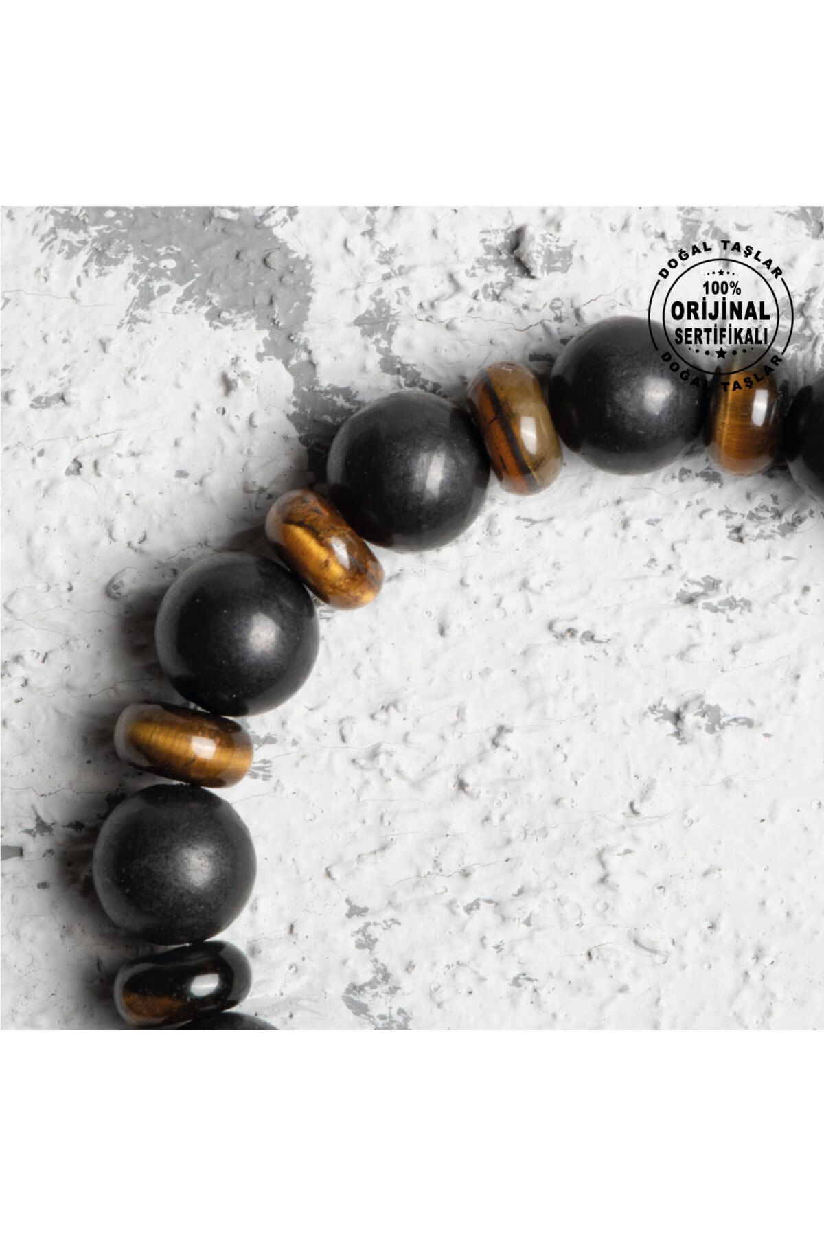 OSMANLI DOĞAL TAŞ-Certified Original Shungit Slim Fit Tiger Eye Natural Stone Bracelet 4