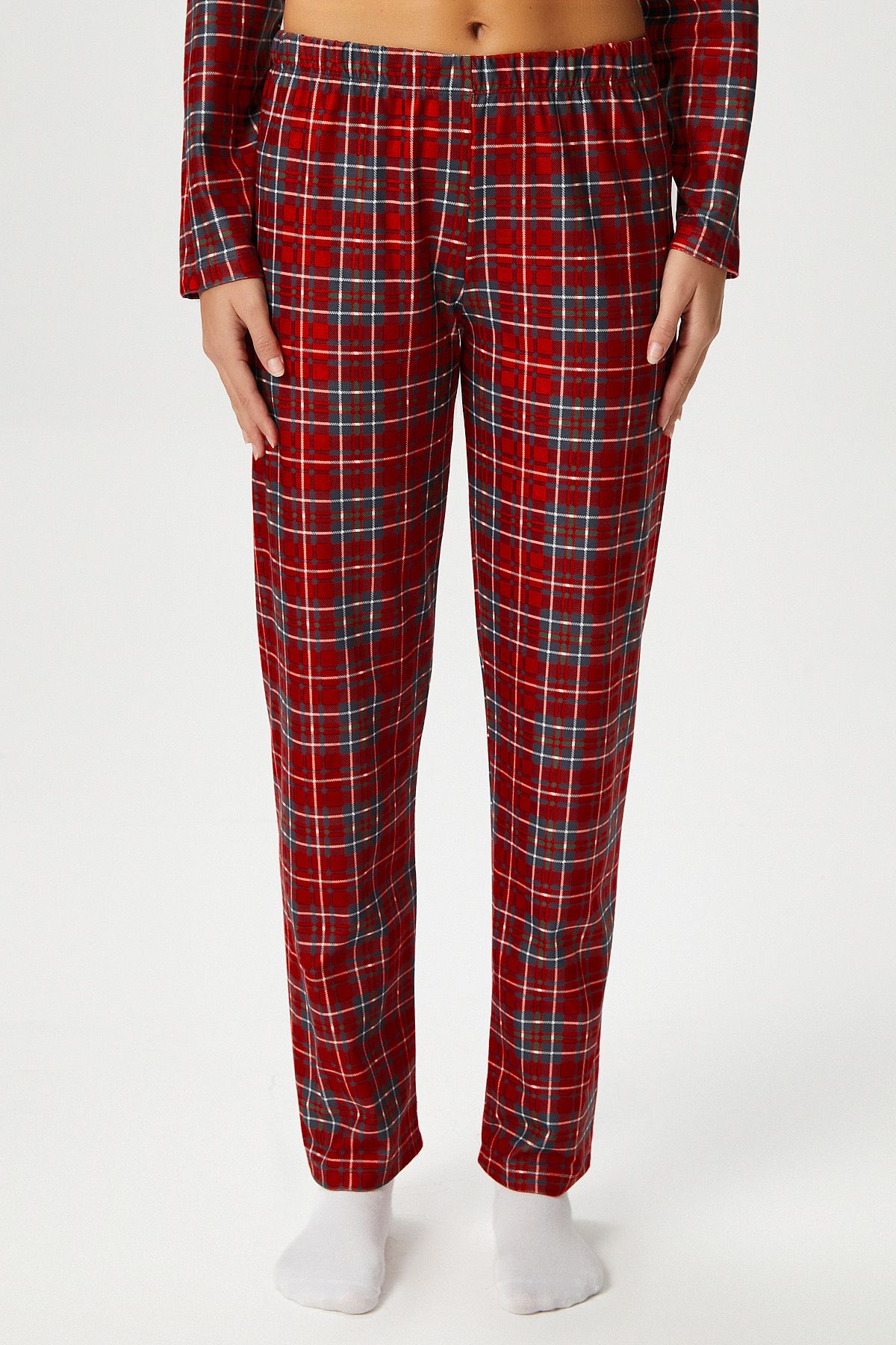 Ritnice-Women's Nora Premium Red Plaid Suede Texture Button Christmas Pajamas Set 4