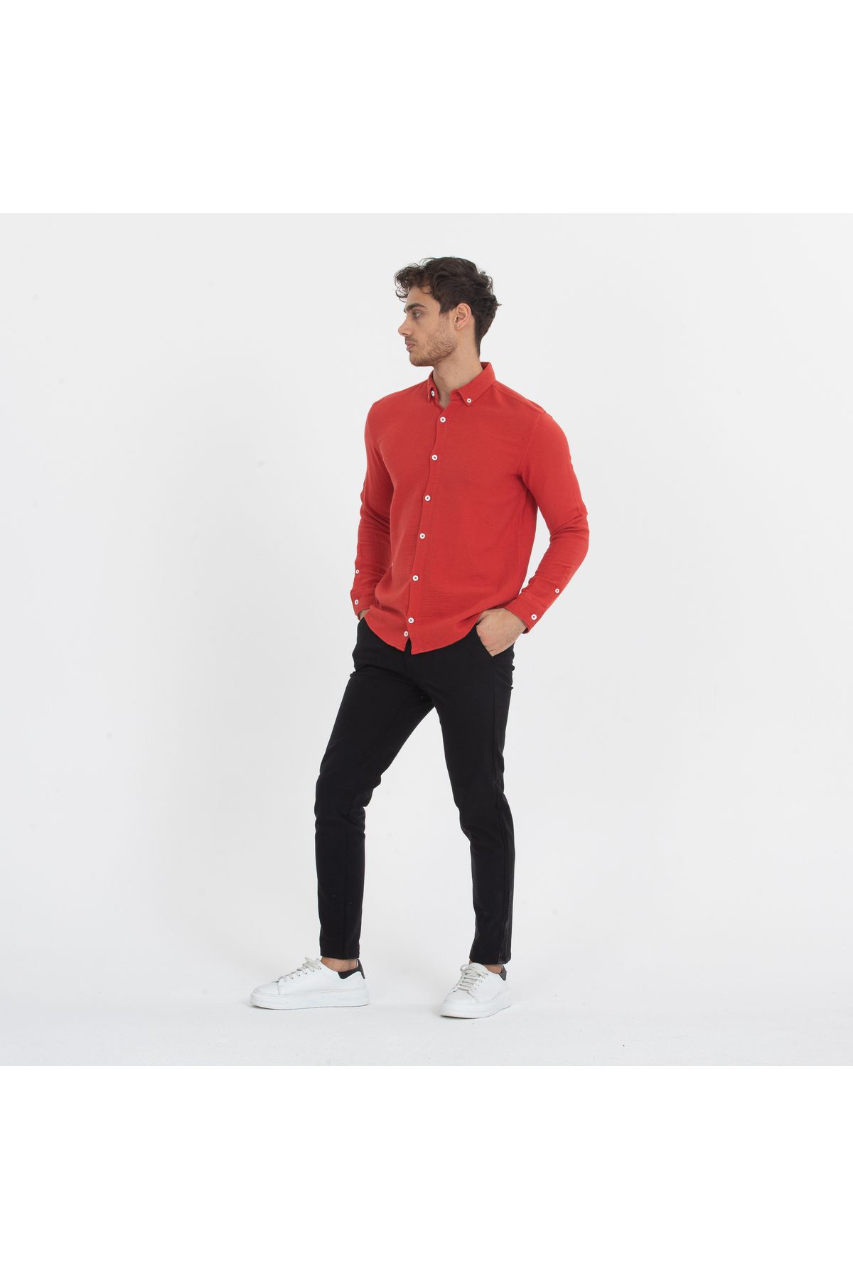 Klothy-Men's 100% Cotton Washed Slim Fit Shirt 5