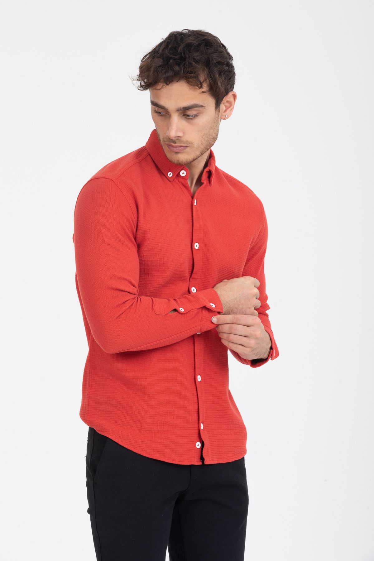 Klothy-Men's 100% Cotton Washed Slim Fit Shirt 4