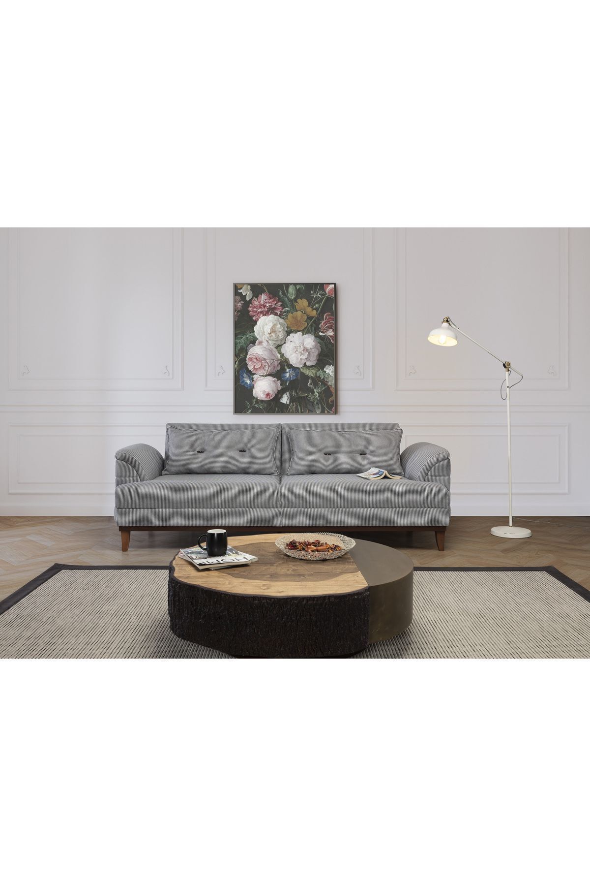 Elance Home Madrid Üçlü Yataklı Kanepe Keten Siyah Kazayağı