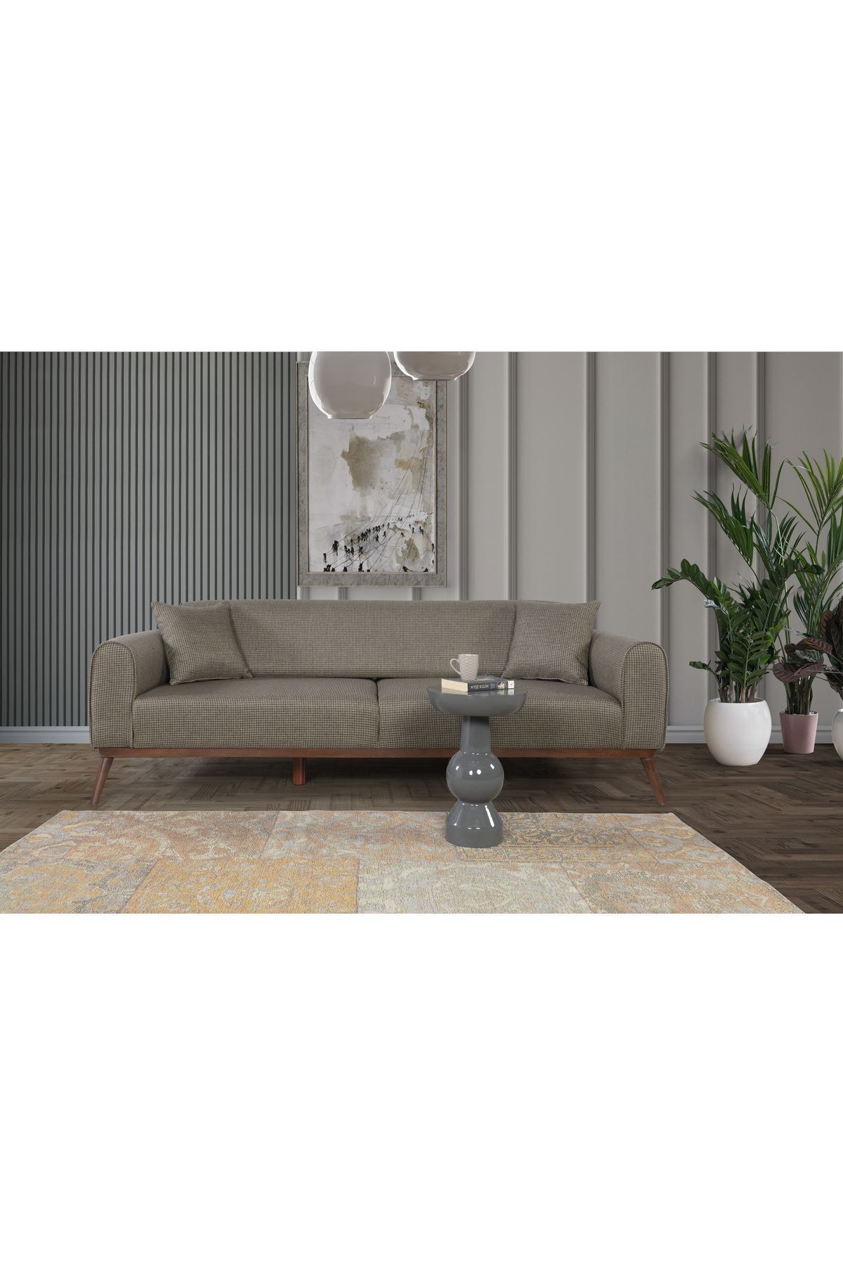 Elance Home Seneca Yataklı Kanepe Keten Koyu Yeşil Kazayağı