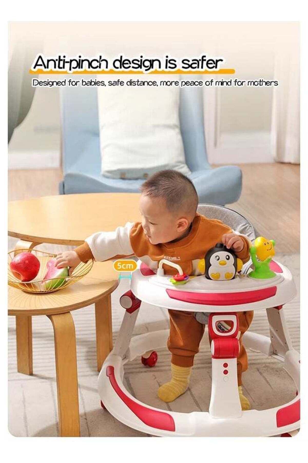 BabyCara-Baby Walker With Parental Handle Anti-Rollover Folding With Music, 6 - 18 Months 5