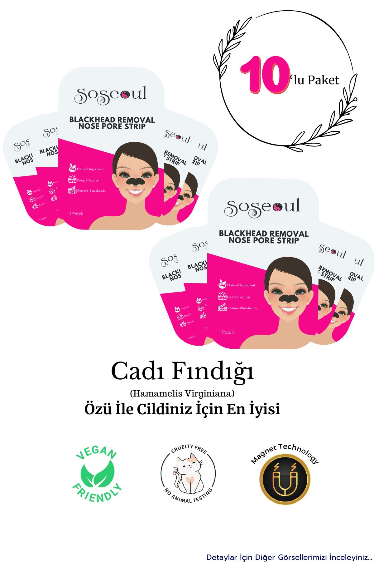 SoSeoul Siyah Nokta Ve Gözenek Için Doğal Burun Bandı Cadı Fındığı Özlü Nose Pack 10'lu Paket