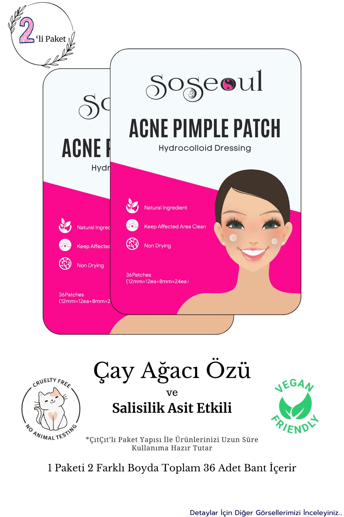 SoSeoul Anti Pimple Patch Çay Çiçeği Ve Salisilik Asit Özlü Anti Acne Set 72'li Sivilce Bandı