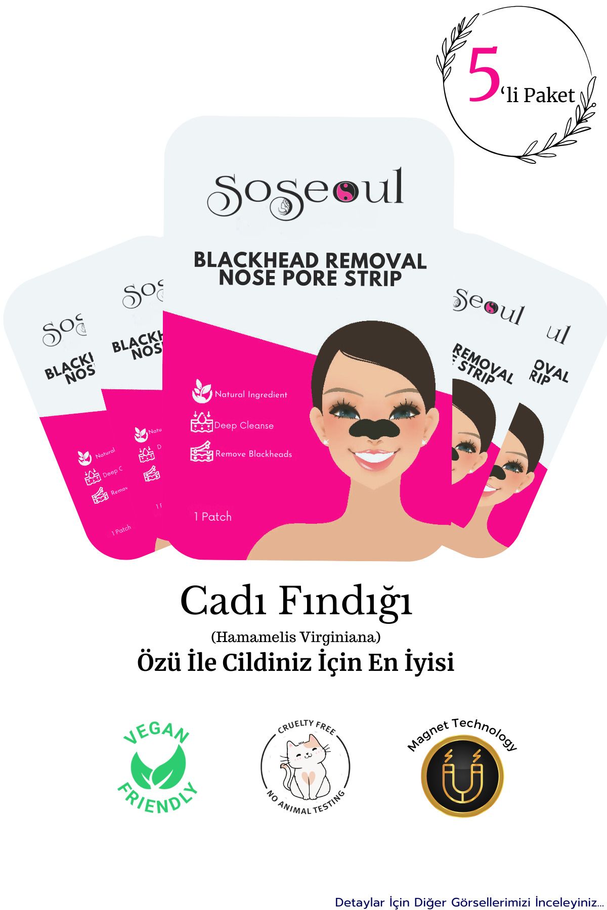 SoSeoul Siyah Nokta Ve Gözenek Için Doğal Burun Bandı Cadı Fındığı Özlü Nose Pack 5'li Paket