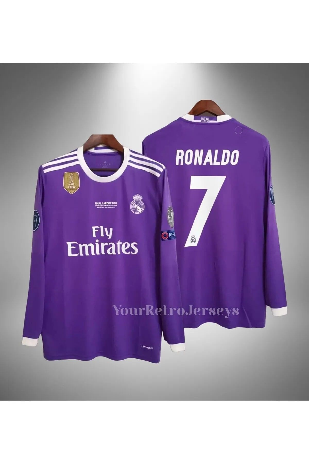 yenteks-Ronaldo Long Sleeve Real.Madrid. 2017 Cardif Finale Purple Adult Jersey 1