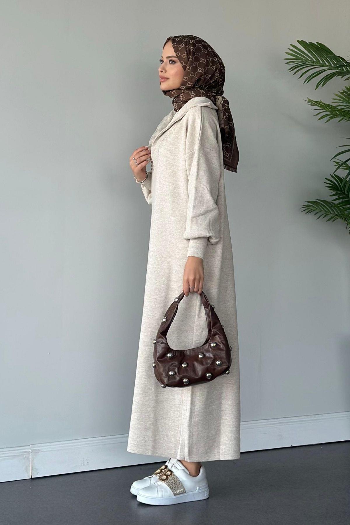 Jose Clothing Enzo Premium İplik Serisi Fermuarlı Uzun Triko Elbise görsel 8