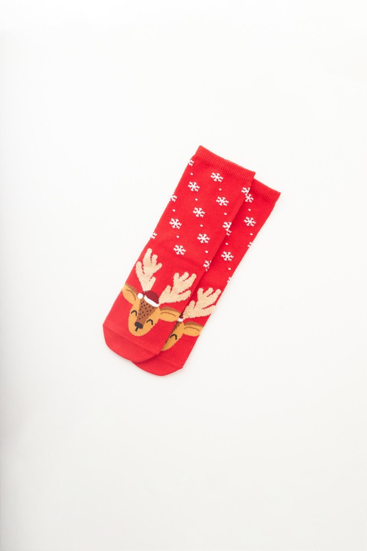 Katia&Bony-Red Women's Socks - Deer Patterned New Year's Eve 1