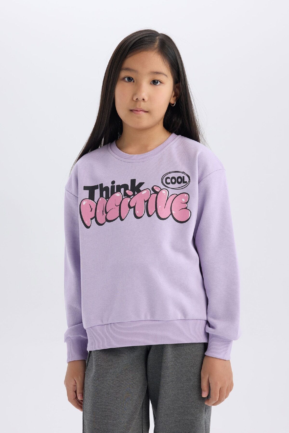 DeFacto-Girls Crew Neck Printed Soft Feather Sweatshirt - Relax Fit D1552A824Wn 3