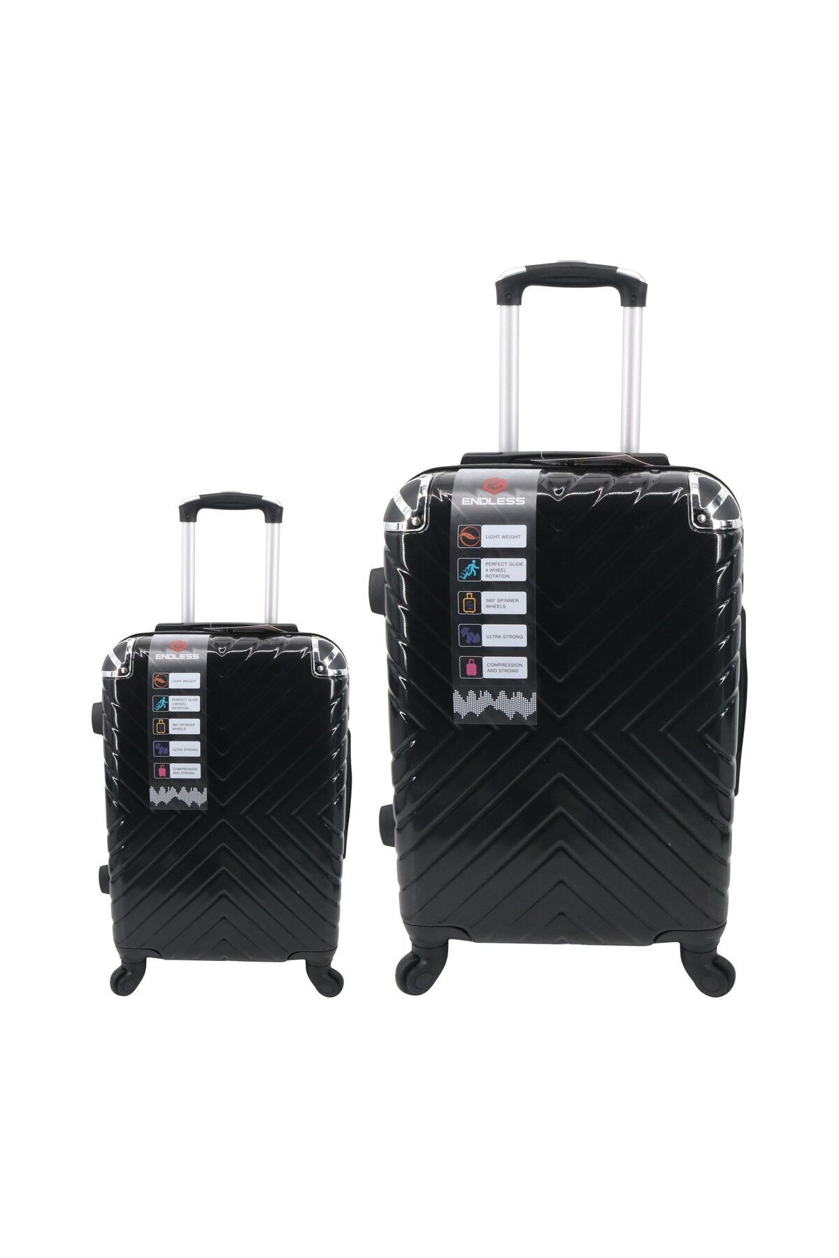 Endless-Set Of 2 Luggage Trolleys | 55cm & 75cm | Hardsided Suitcase With Tsa Lock | Abs | Black 1