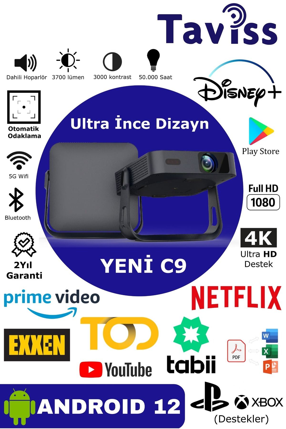 Cheerlux C9 Smart Sürüm (DİSNEY PLUS,YOUTUBE,NETFLİX) Projeksiyon Cihazı CHBZ1