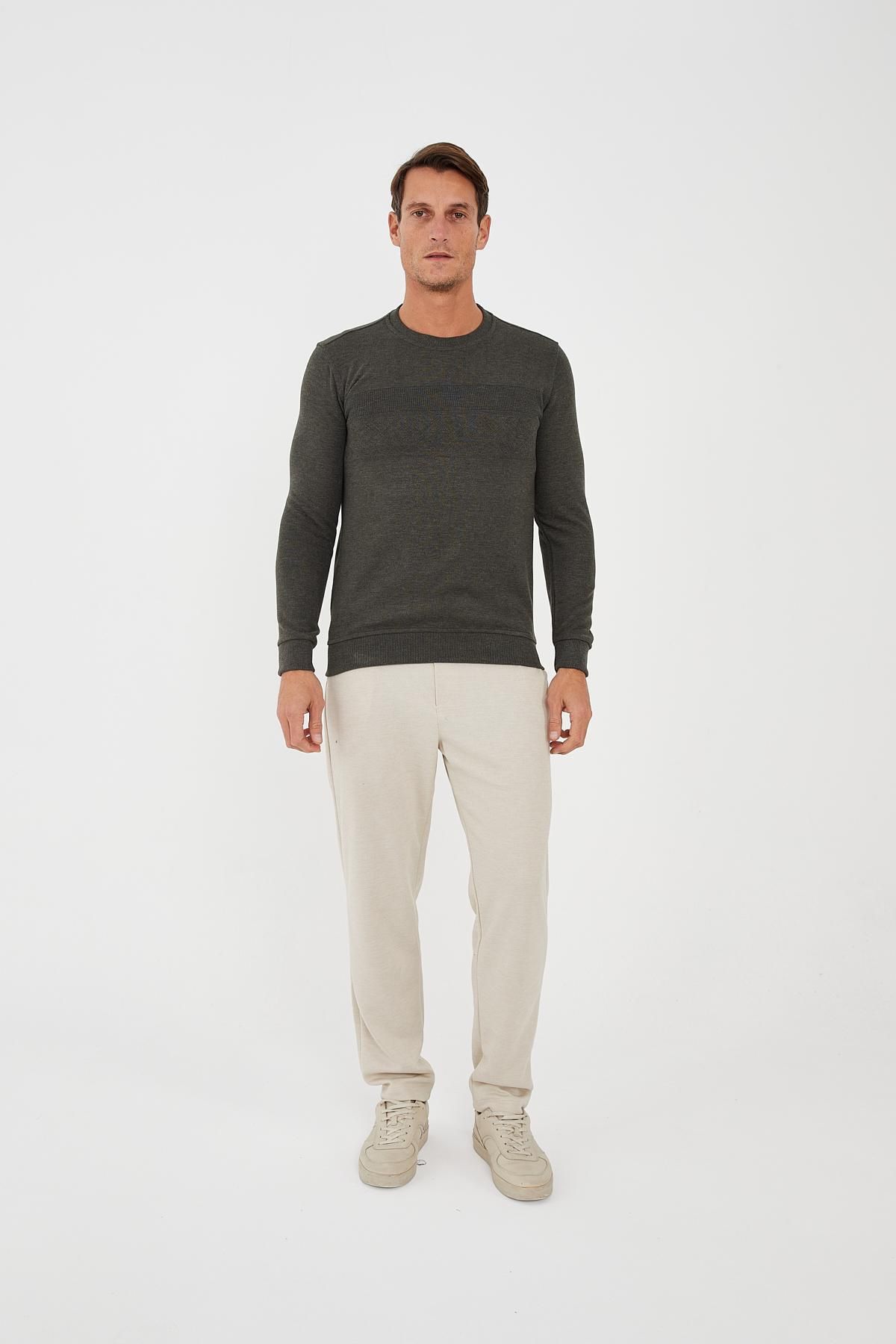 Maccali-Men's Khaki Sweatshirt - Crew Neck, Patterned, Long Basic Model 3