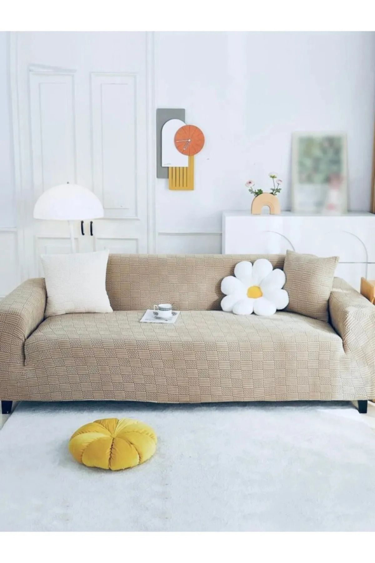 nurlan-Pomegranate Pattern Sofa Cover Elastic Soft Durable Elastic Lycra Sofa Cover Mink Color 1 Piece 5