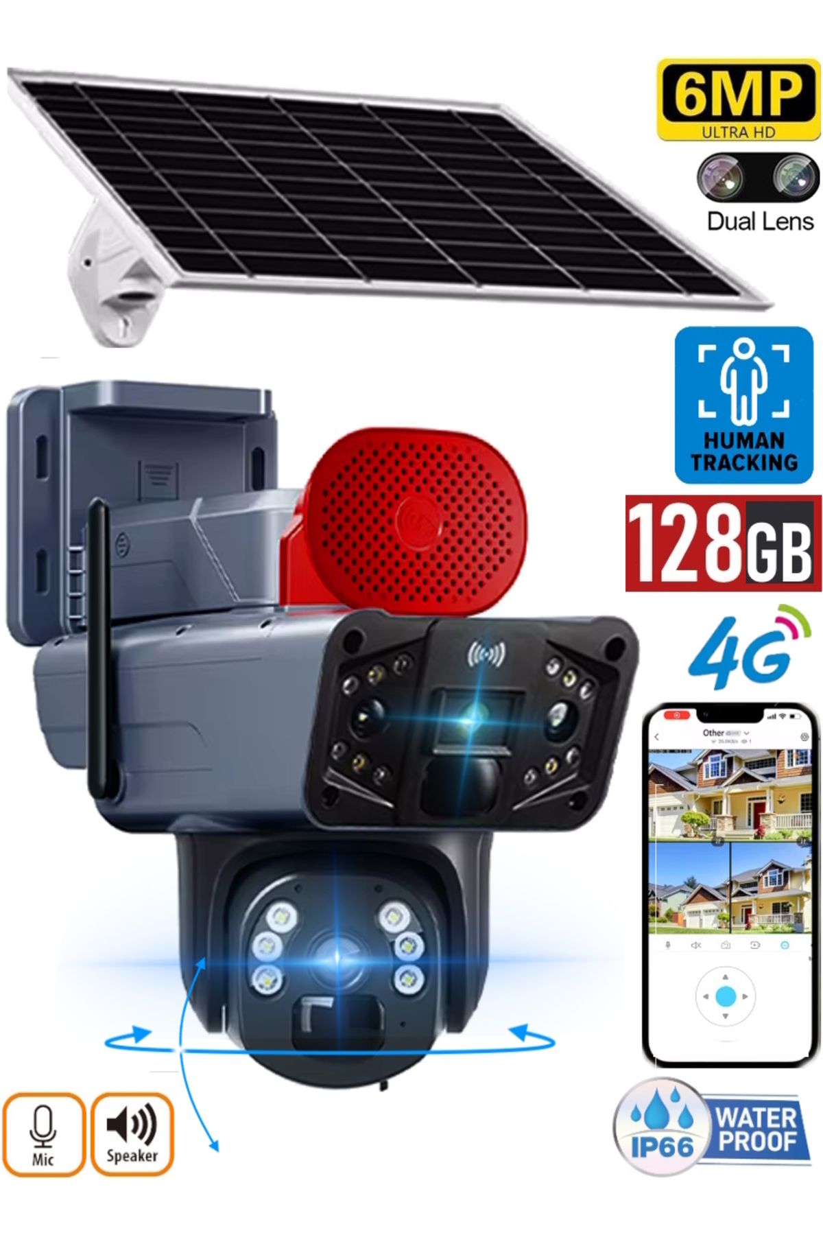 Ventus O-KAM Solar3915 4G Güneş Enerjili Dual Lens 360° Görüş  Akıllı  Güvenlik Kamerası 128GB Hafıza