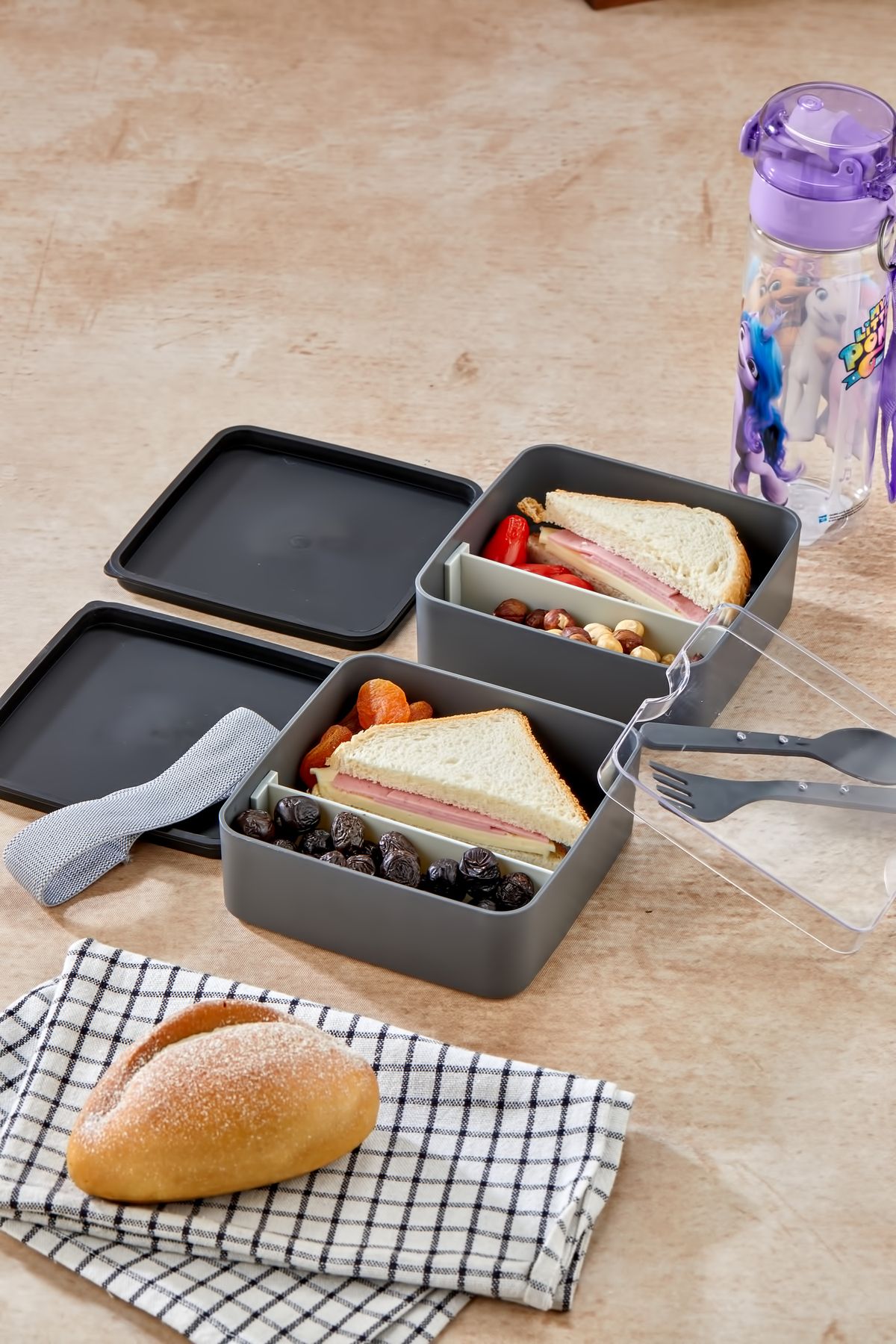 MHK Collection-Practical and Fashionable Lunch Box 2-Tier Compartments with Spoon and Fork Set, Portable Food Storage Container 6