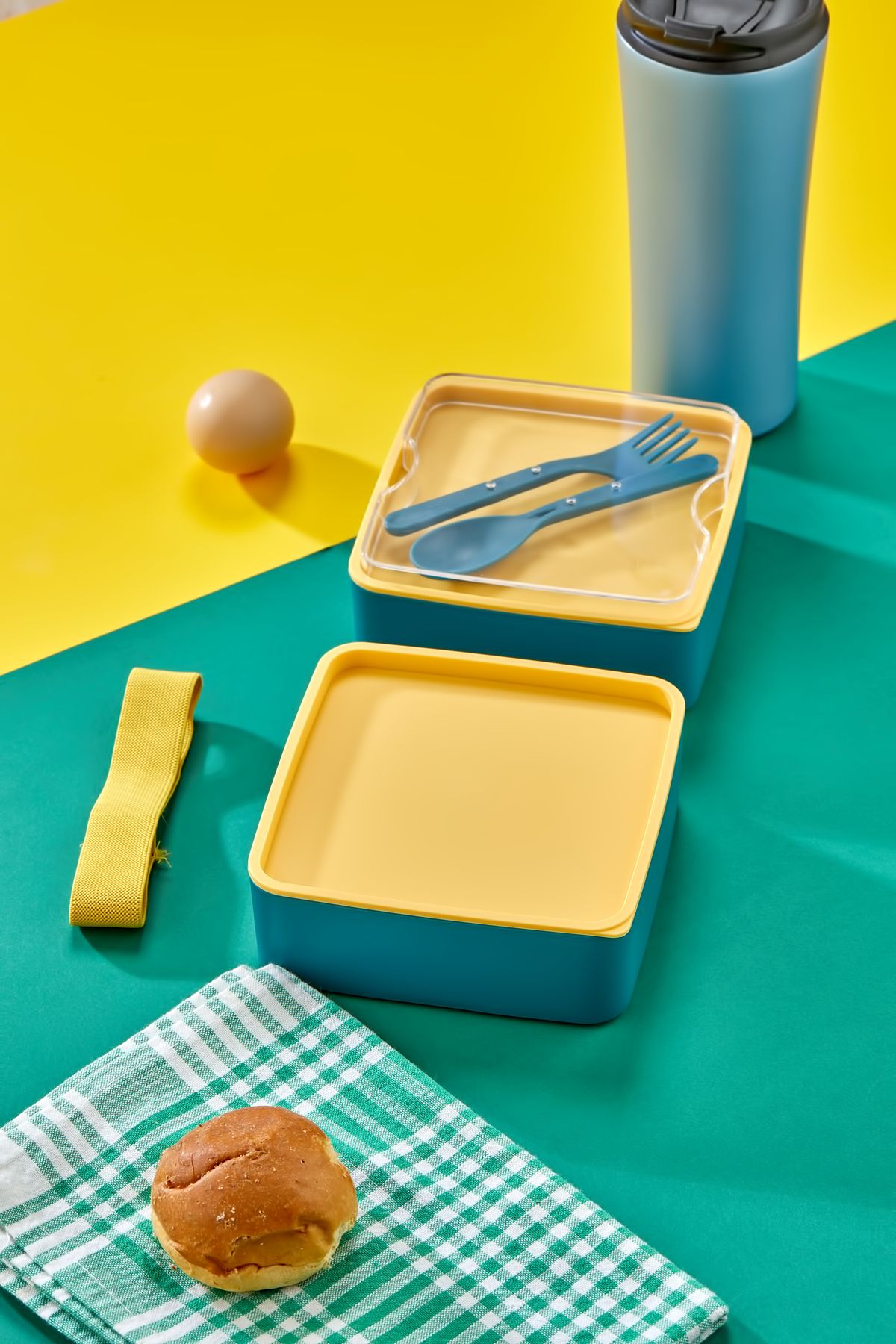 MHK Collection-Practical and Fashionable Lunch Box 2-Tier Compartments with Spoon and Fork Set, Portable Food Storage Container 7