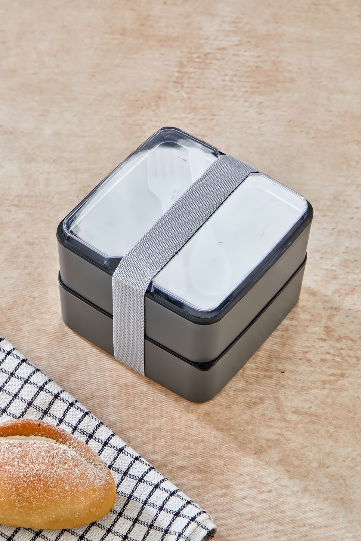 MHK Collection-Practical and Fashionable Lunch Box 2-Tier Compartments with Spoon and Fork Set, Portable Food Storage Container 8