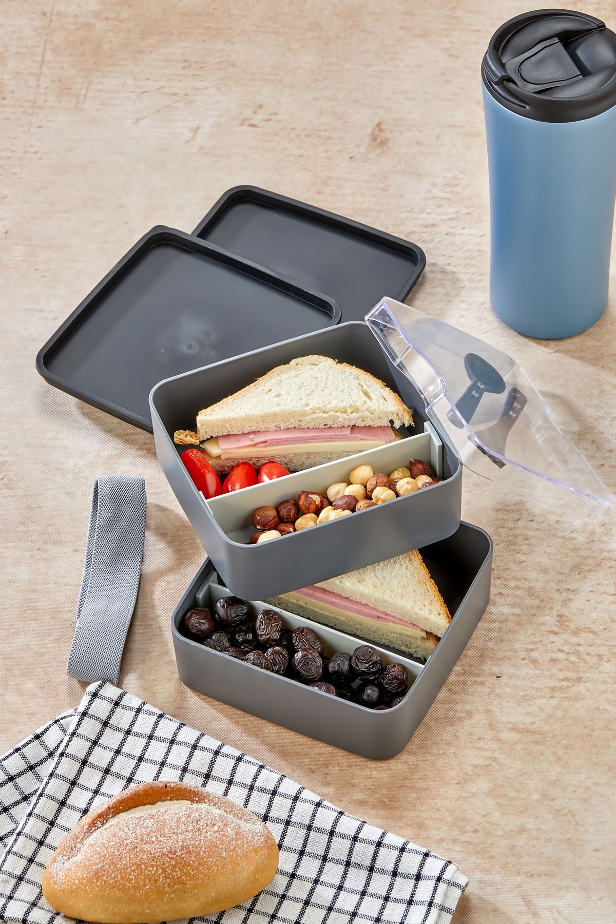 MHK Collection-Practical and Fashionable Lunch Box 2-Tier Compartments with Spoon and Fork Set, Portable Food Storage Container 5