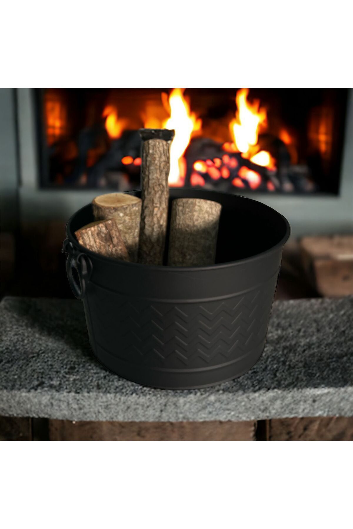 LUCKYHOMES Özel Üretim Fırın Boya Halka Kulplu Paslanmaz Odun Kovası 43X36X25