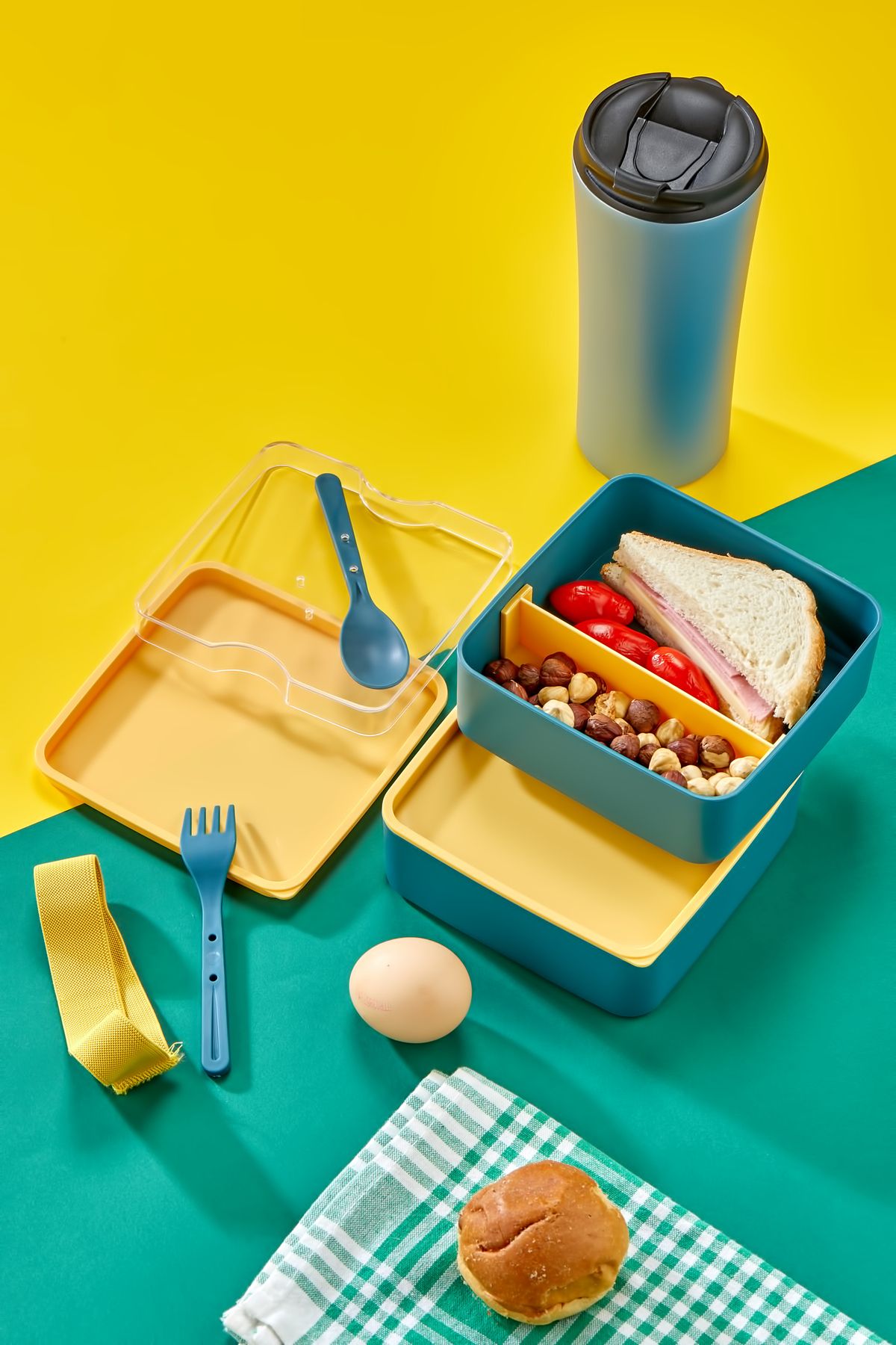 MHK Collection-Practical and Fashionable Lunch Box 2-Tier Compartments with Spoon and Fork Set, Portable Food Storage Container 3