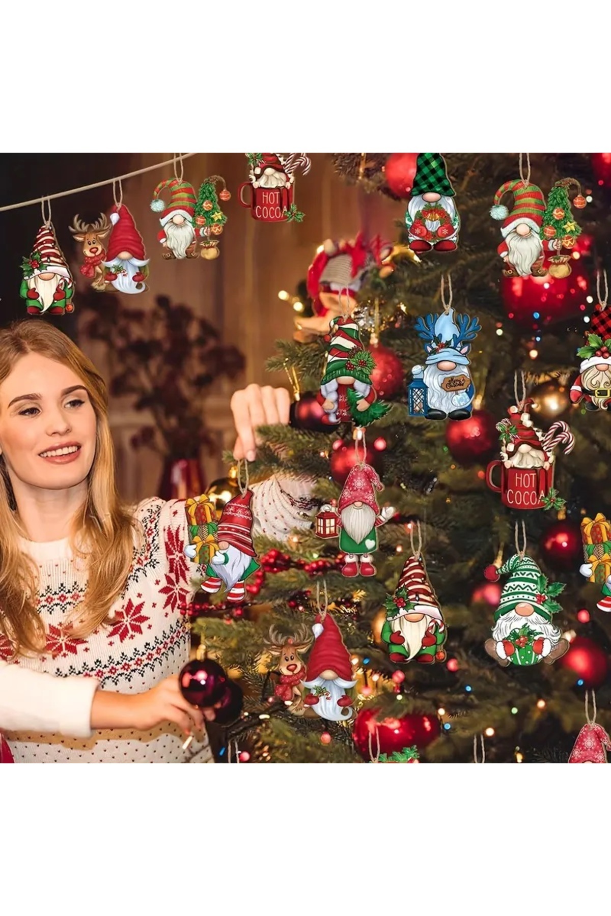 Ahşap 12 Li Noel Baba Süsleri Yılbaşı Süsleri Noel Ağacı Çam Ağacı Süsleri 2