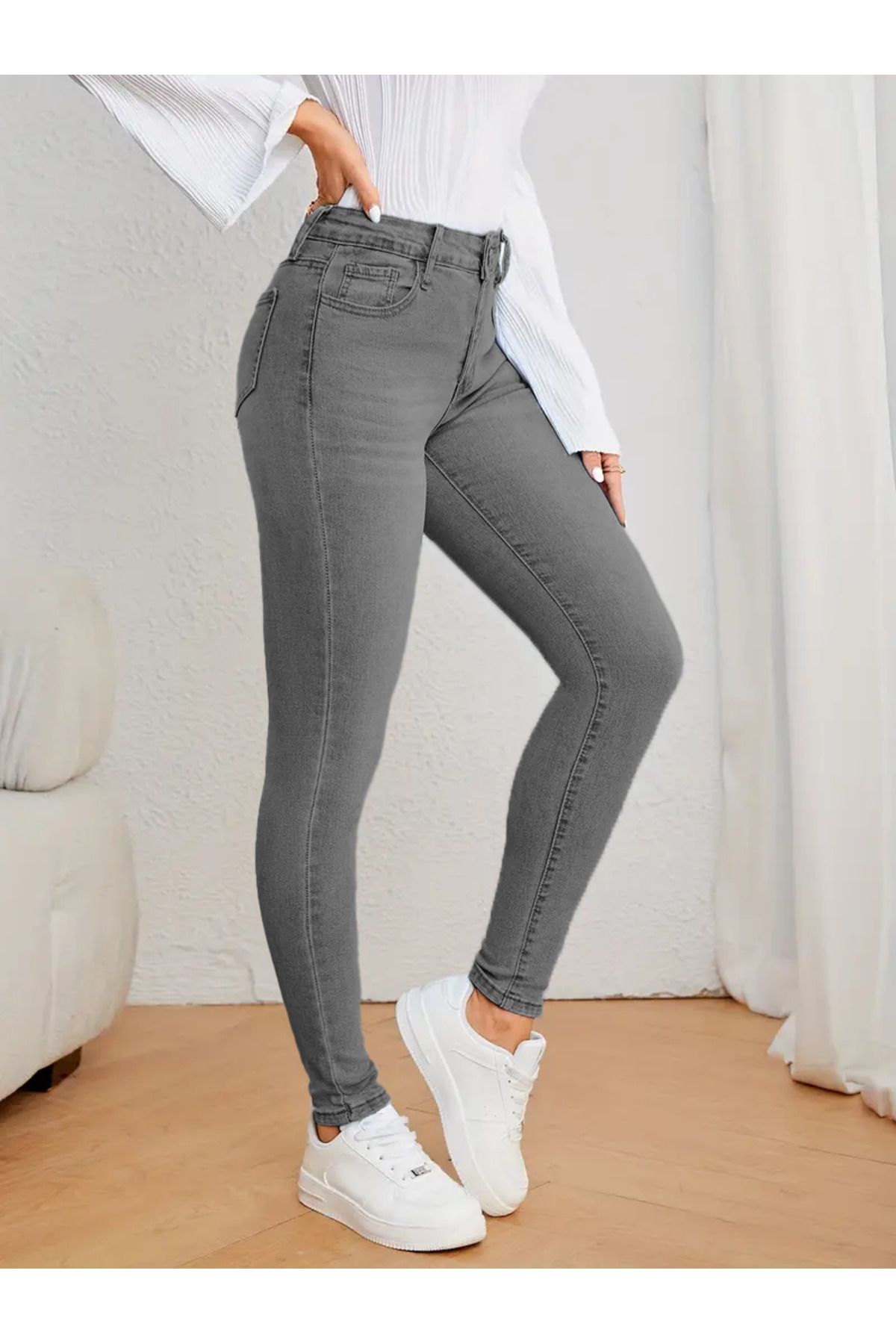 CEDY DENIM-Pantaloni de damă cu talie înaltă, cu picior îngust, cu potrivire super skinny, elastici, până la gleznă, blugi, blugi, pantaloni C596-antracit 4
