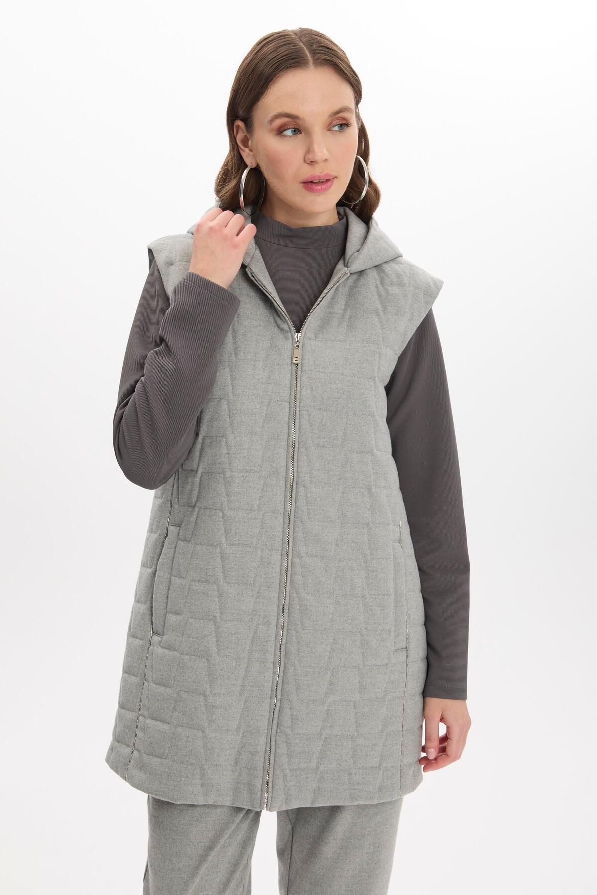 Zühre-Gray Quilted Patterned Hooded Double Set - Tk-1347 5