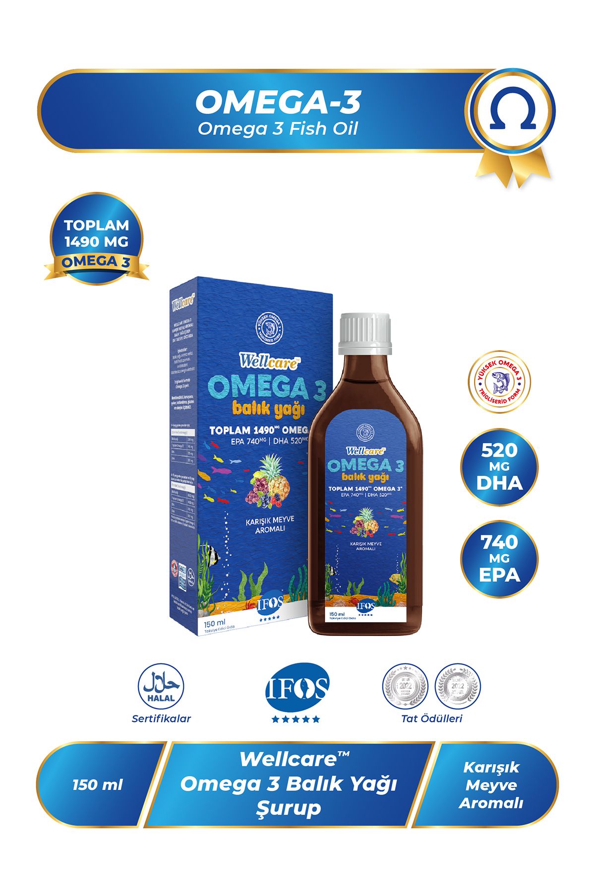 Wellcare Omega 3 Karışık Meyve Aromalı Balık Yağı - 150 ml