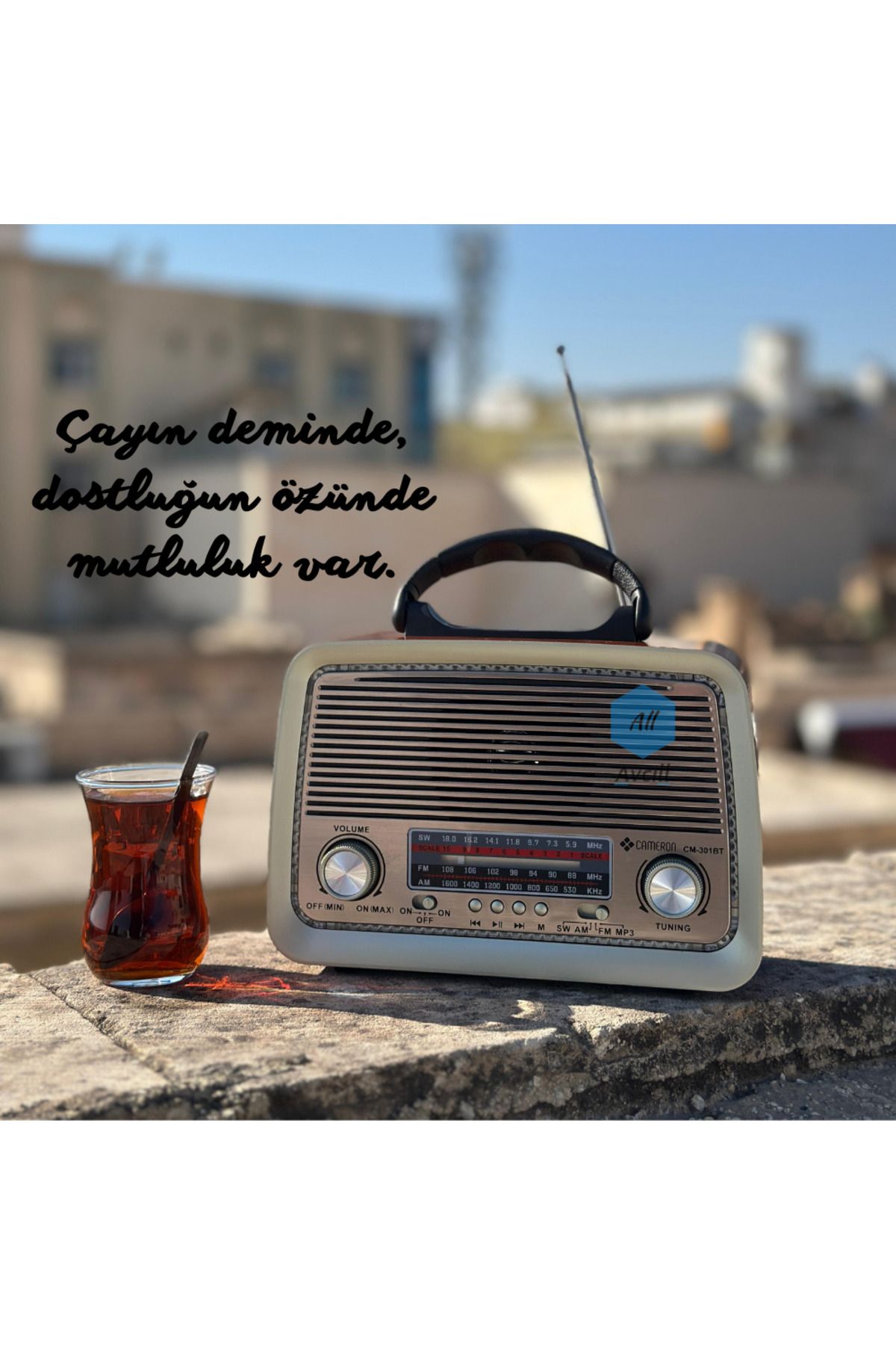 All Avcill 301 Şarjlı Nostaljik Görünümlü Fenerli Radyo Bluetoothlu Mp3 Çalar Radyo Müzik Kutusu Koyu Kahve