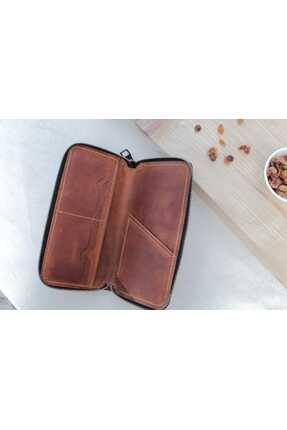 Ancient Leather Craft Hakiki Deri Telefon Bölmeli Unisex Kartlık Uzun Cüzdan