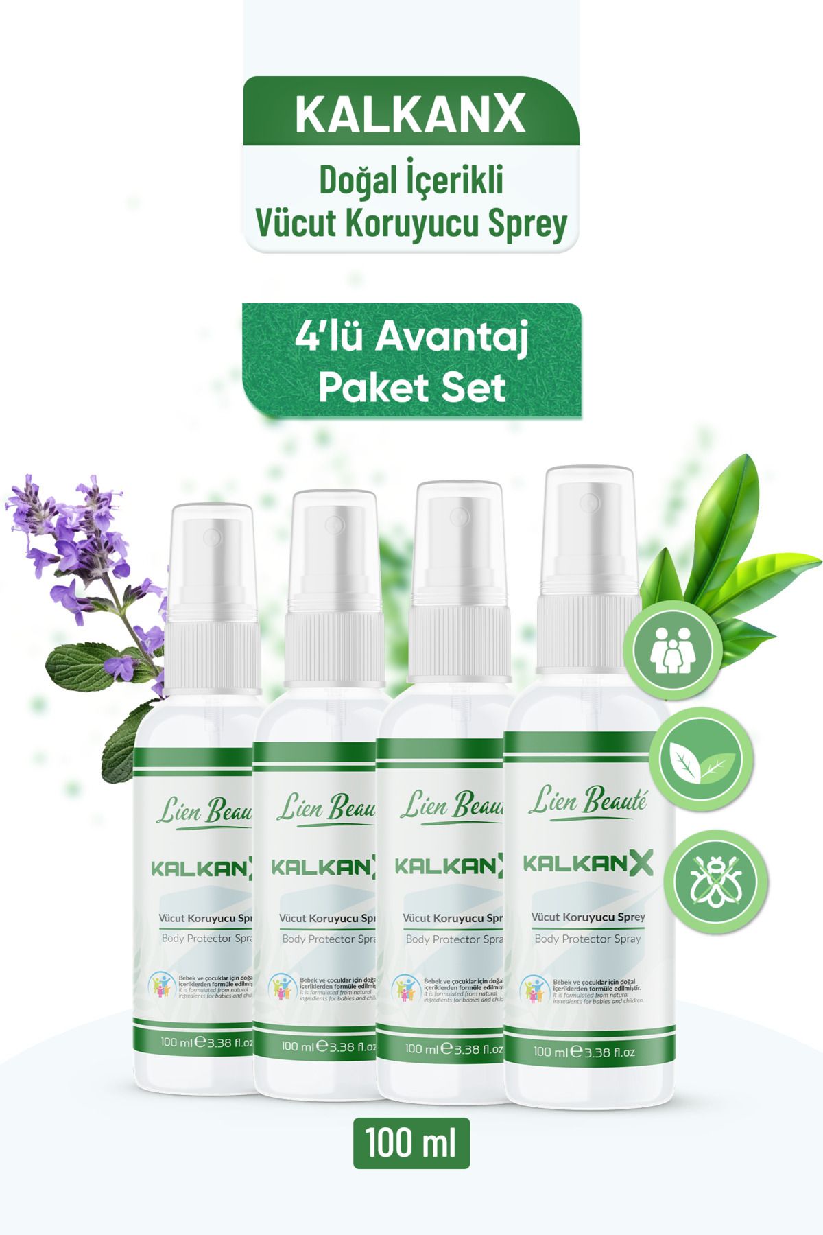 Lien Beaute Kalkanx Sinek & Böcek & Haşere& Kene Kovucu Güçlendirilmiş Vücut Koruyucu Doğal Sprey 4x100 Ml Paket