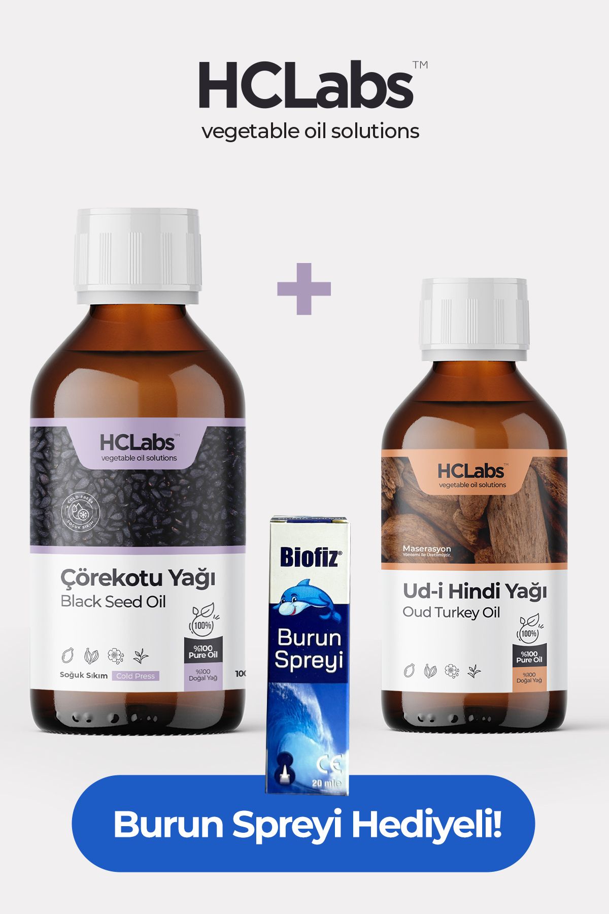 HCLABS Çörekotu Yağı 100 ml + Udi Hindi Yağı 50 ml biofiz burun spreyi Hediyeli