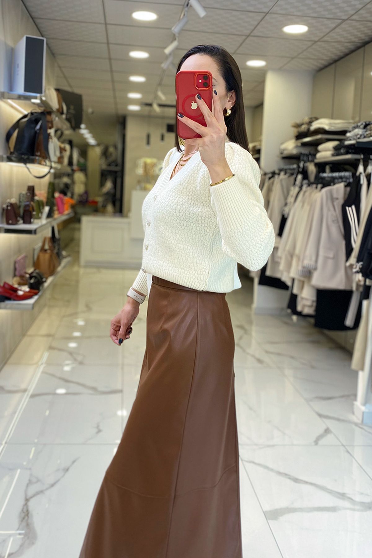 ژاکت جلو باز زنانه لباس روی دکمه مد بافتنی ECRU CARDIGAN اورجینال Vosse