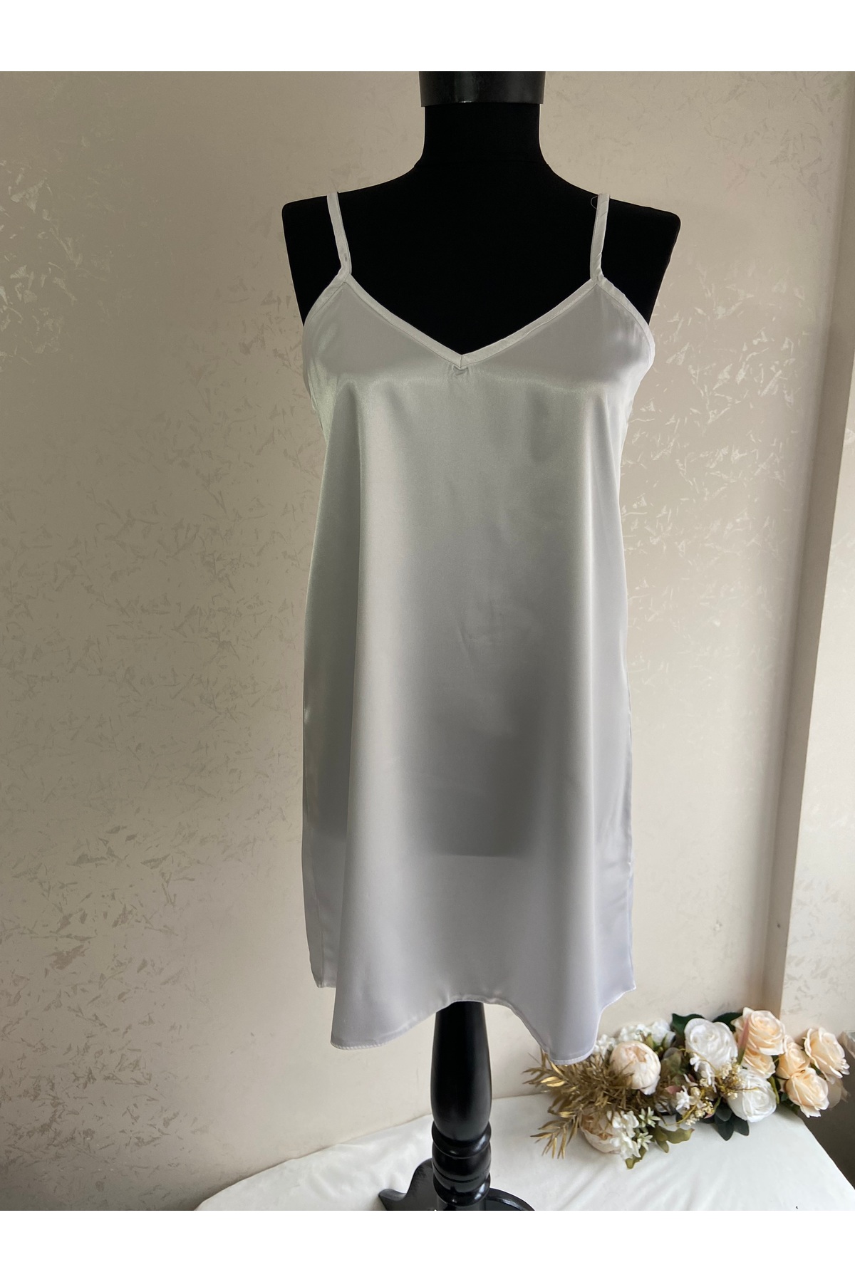 LE FANTASİA 1Adet Sade Saten Gelin Gecelik