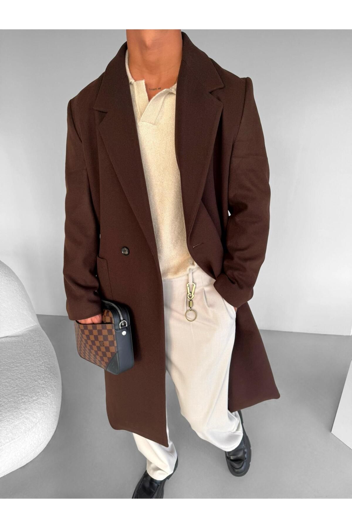 ablukaonline-Men's Brown Stamp Coat - Belt Detailed 1