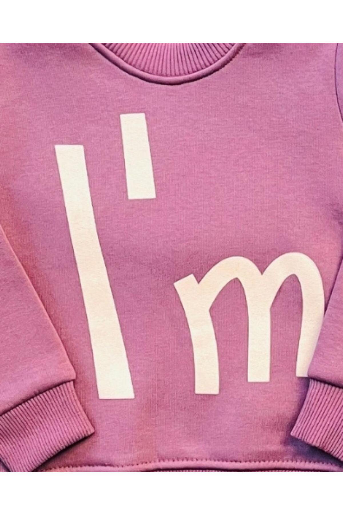 TRENDİMİZBİR-Girl's I'M Detailed Purple Bottom Top Set 3