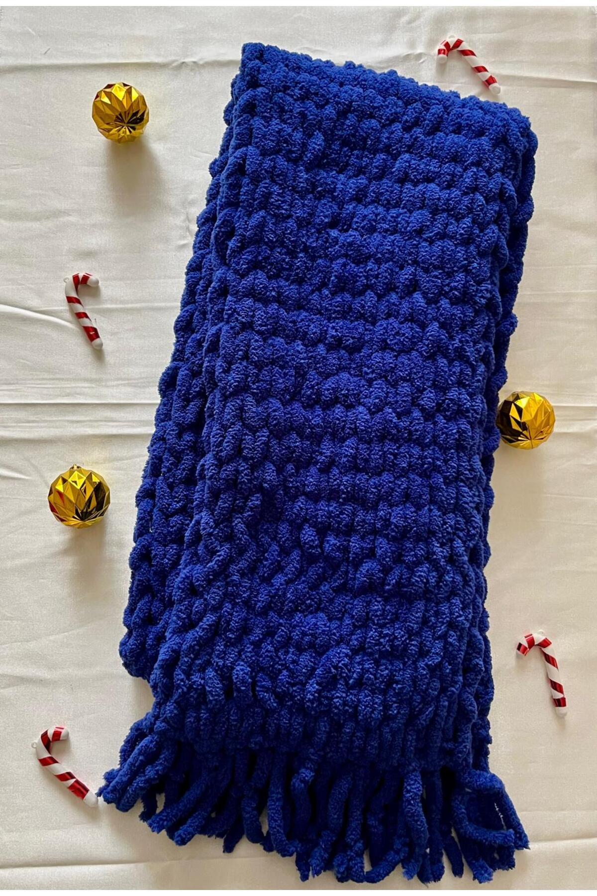 Fulya Accessories EL YAPIMI LACİVERT PUFFY ATKI görsel 4