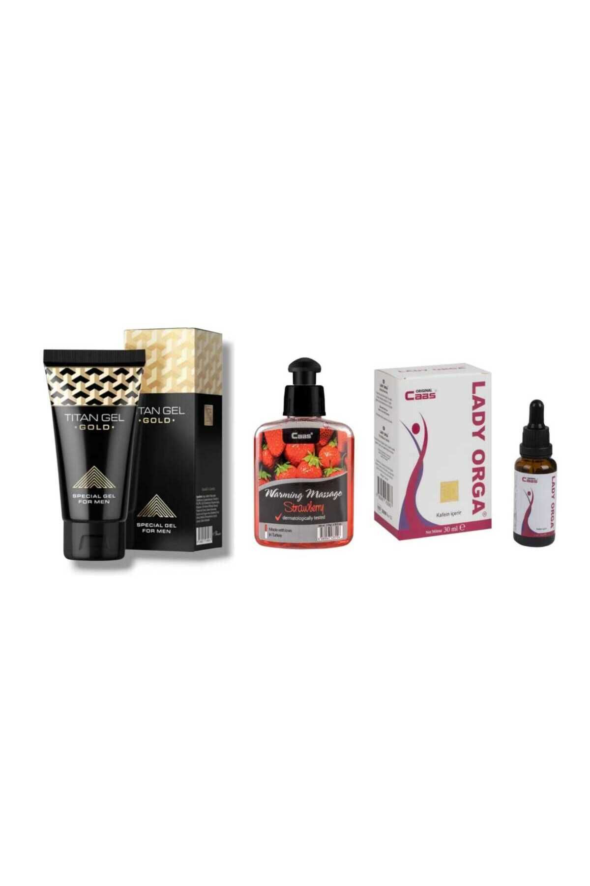 Cabs Titan Jel Gold Erkek Penìs Kremi 50 ML + Lady Orga Kadın Love Drops Damla + Çileli Masaj Yağı 100 ML