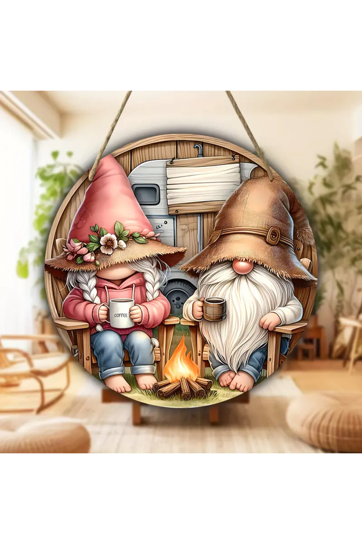 Ahşap Kamp Yapan Gnome Cüceleri Kapı Süsü Kamp Dekoru 4
