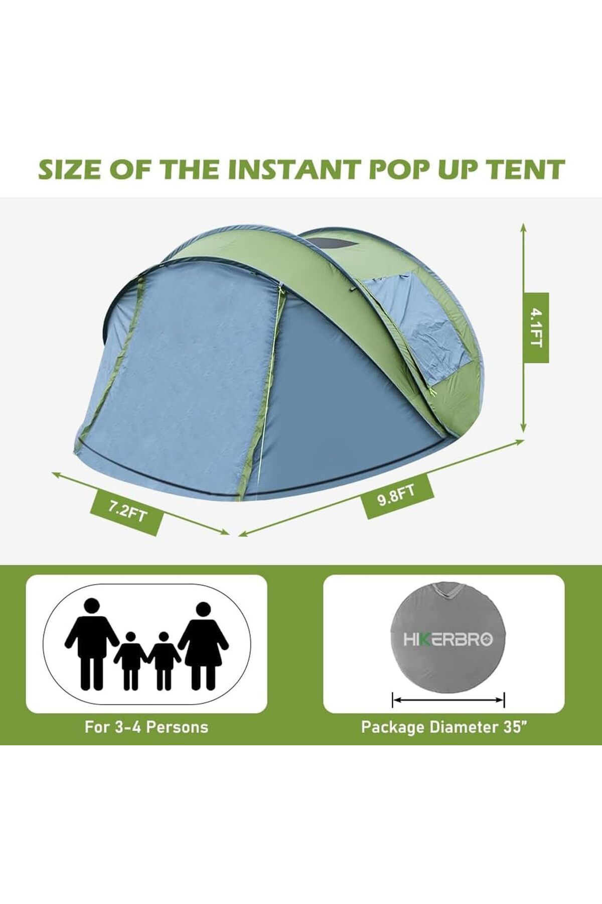 Arabest-Pop Up Tent with Skylight and Mosquito Net, Waterproof Windproof Lightweight Tent for 3-4 2