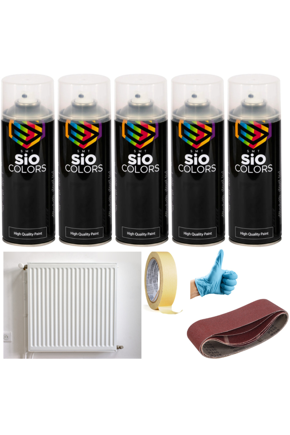 sıocolors 5 ADET ISIYA DAYANIKLI PETEK-KALORİFER-RADYATÖR-KLİMA VERNİKLİ SPREY BOYA SETİ 400 ML