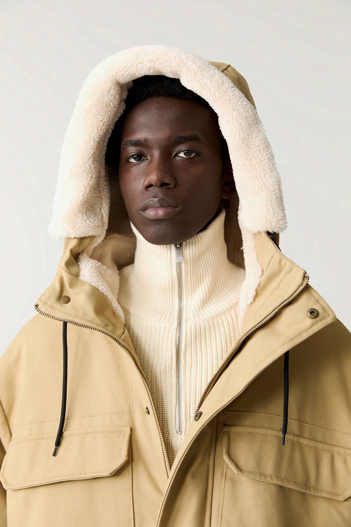 Pull & Bear-Contrast Faux Wool Parka 5