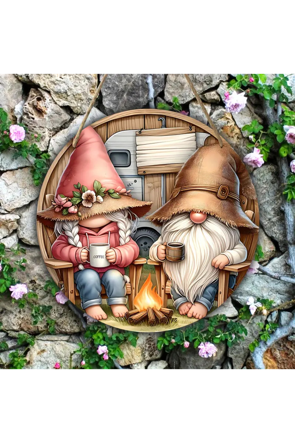 Ahşap Kamp Yapan Gnome Cüceleri Kapı Süsü Kamp Dekoru 3