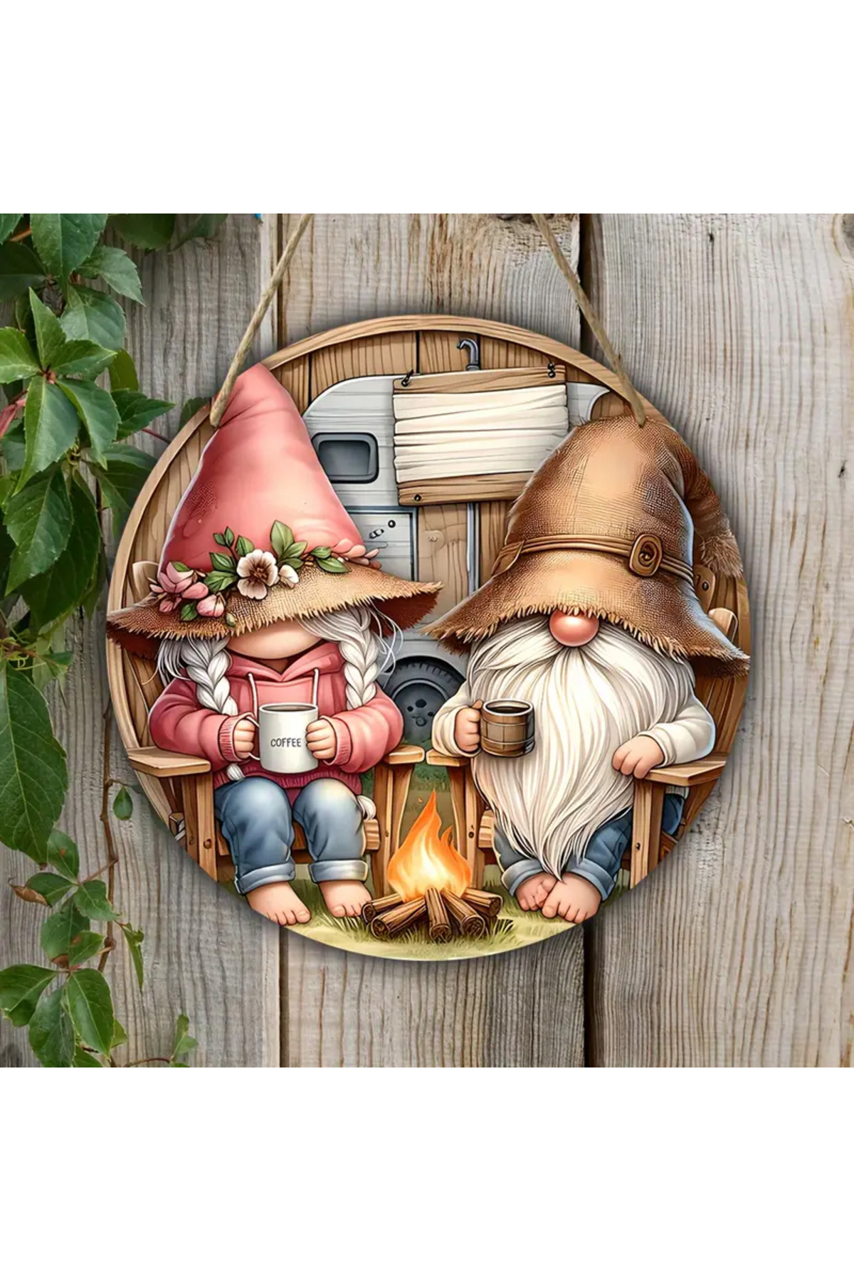 Ahşap Kamp Yapan Gnome Cüceleri Kapı Süsü Kamp Dekoru 2