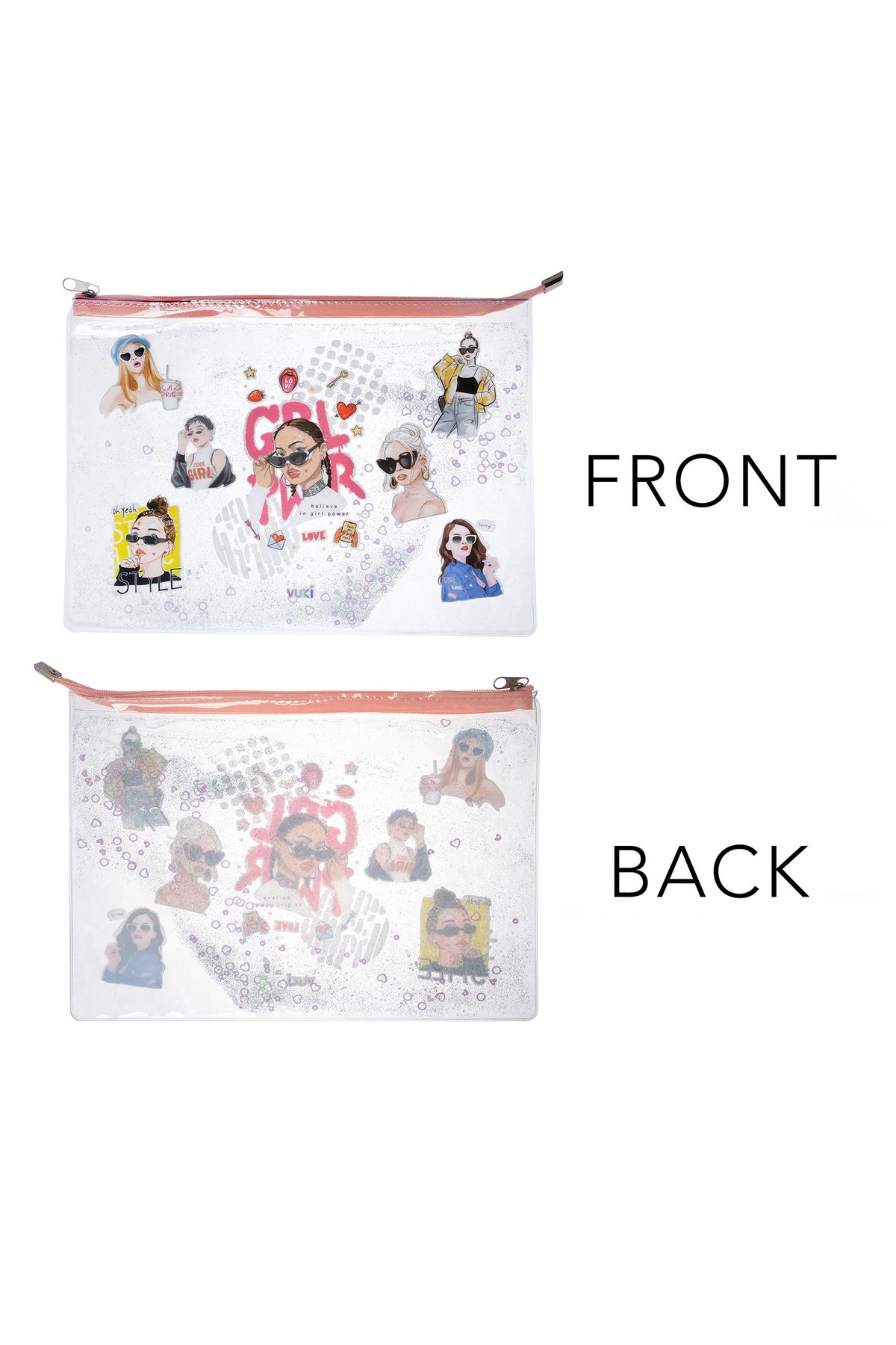 VUKİ-Zipper Clear A4 File with Lurex and Water 6